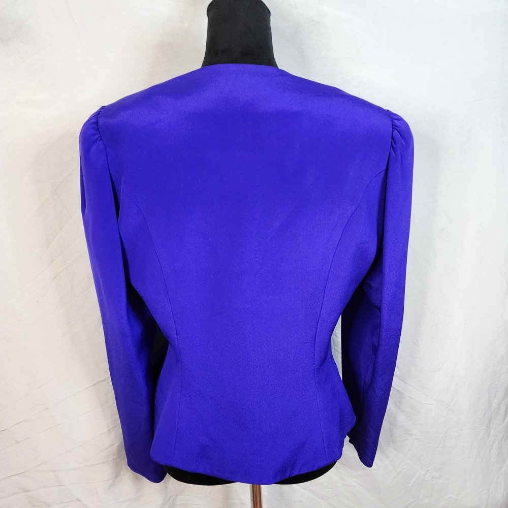 Vintage 80's RIMINI Size 12 Purple 100% Silk Puff Sleeve Jewel Button Blazer EUC - Picture 5 of 12